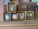5 Antieke Miniatuur Schilderijtjes in Lijst, Woonaccessoires, Ophalen
