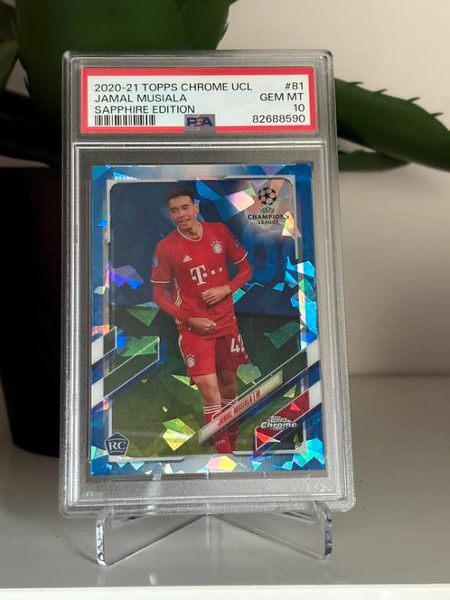 Jamal Musiala rookie Sapphire – PSA 10 – Topps Chrome UCL, Hobby en Vrije tijd, Stickers en Plaatjes, Zo goed als nieuw, Plaatje