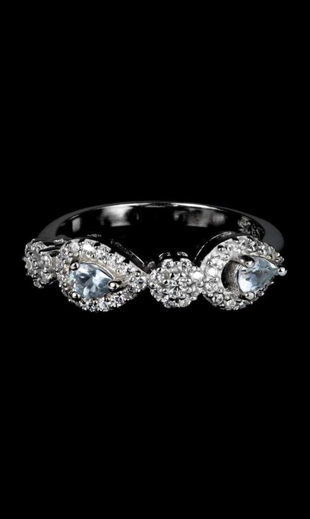 Zilveren ring maat 17.25 mm met aquamarijn en witte topaas, Sieraden, Tassen en Uiterlijk, Ringen, Nieuw, Dame, 17 tot 18, Zilver