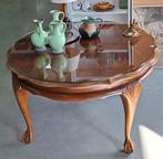 Ronde notenhouten salontafel met glasplaat, Antiek en Kunst, Antiek | Meubels | Tafels, Ophalen