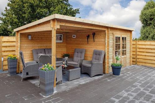 Blokhut Chappo 300x300 cm + luifel NU VANAF 1.959,-, Tuin en Terras, Tuinhuizen, Nieuw, Blokhut, Hout, 250 tot 500 cm, 400 cm of meer