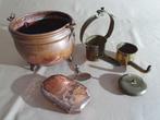 roodkoperen ketel en doosje, geelkoperen olielampje en lepel, Antiek en Kunst, Ophalen of Verzenden, Koper