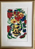 Abstract bloemen in vaas, zeefdruk, mooi gelijst, Ophalen of Verzenden