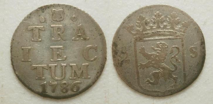 Utrecht Dubbele wapenstuiver zilver 1786 met kabelrand !, Postzegels en Munten, Munten | Nederland, Losse munt, 10 cent, Vóór koninkrijk