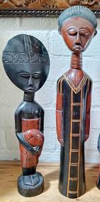 2 houten Afrikaanse Ashanti beelden man en vrouw abstract, Antiek en Kunst, Ophalen of Verzenden