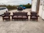 Grof bestoken barok bankstel bruin leren 3+1+1 zits !!!, Huis en Inrichting, Banken | Bankstellen, Ophalen, Gebruikt, Barok, Overige maten
