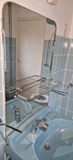 Vintage blauwe Wastafel jaren '50 met Spiegel en Planchet, Gebruikt, Minder dan 100 cm, Wasbak of Wastafel, 25 tot 50 cm