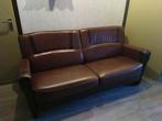 Leren bank met sofa in goede staat, Gebruikt, Vintage, Tweepersoons, Leer