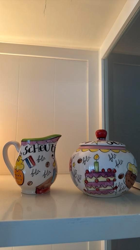 Melk en suiker setje + vorkjes-lepeltjes van Blond Amsterdam, Antiek en Kunst, Antiek | Servies compleet, Ophalen of Verzenden