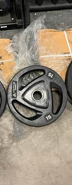 2 x 15 kg nieuwe Olympische halter schijven 50 mm, Ophalen, Halterschijven, Zo goed als nieuw, 50 mm