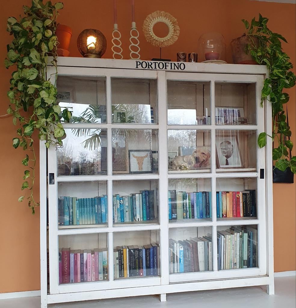 Riviera Maison Style Vitrinekast White Wash met Schuifdeuren, Ophalen, Gebruikt, 200 cm of meer, 150 tot 200 cm