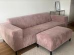 Driezitsbank roze met hocker, 100 tot 125 cm, Driepersoons, Ophalen of Verzenden, Zo goed als nieuw