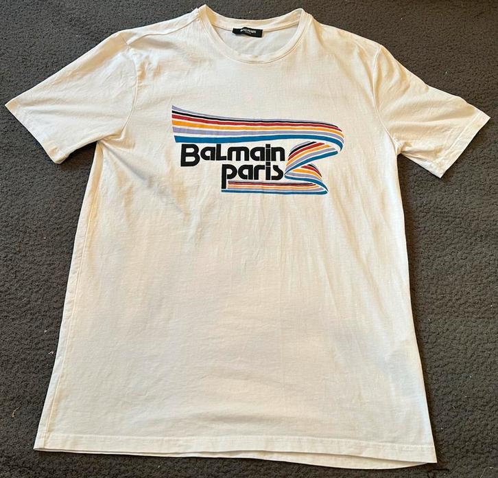 Origineel Balmain Paris t-shirt wit met letterprint maat L, Kleding | Heren, T-shirts, Zo goed als nieuw, Maat 52/54 (L), Wit