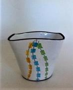 Klein vintage bloempotje gele, blauwe en groene blokjes, Tuin en Terras, Ophalen, Zo goed als nieuw, Overige vormen, Aardewerk