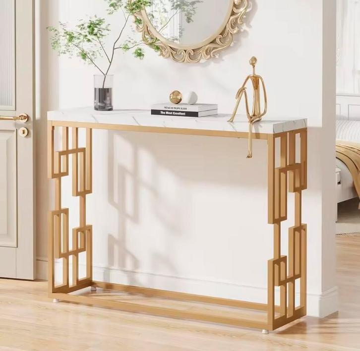 Moderne Consoletafel / Wandtafel - Wit Gouden Tafel Marmer, Antiek en Kunst, Antiek | Meubels | Tafels, Verzenden