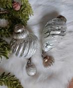 Kerstbal creme zilver brocante Glasbal 2 stuks christmas bal, Diversen, Kerst, Ophalen of Verzenden, Nieuw
