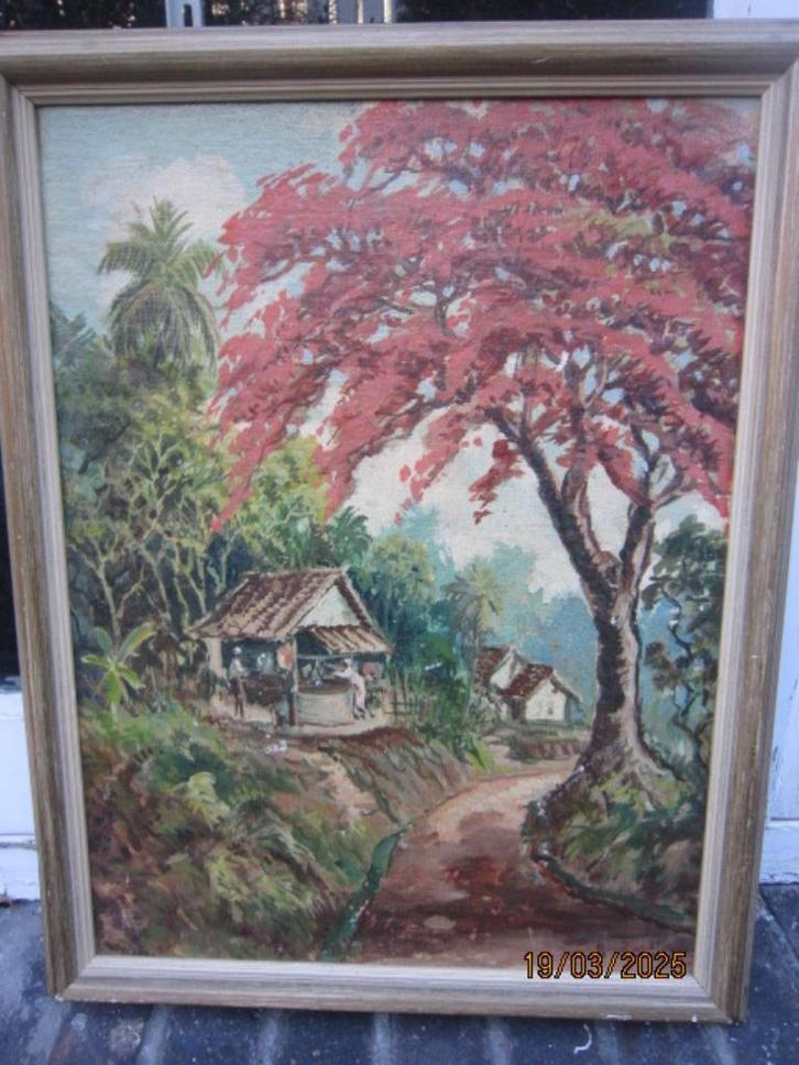 INDONESIE,RACHMAN,  aquarel Bloeiende Bloesemboom, Antiek en Kunst, Kunst | Niet-Westerse kunst, Ophalen