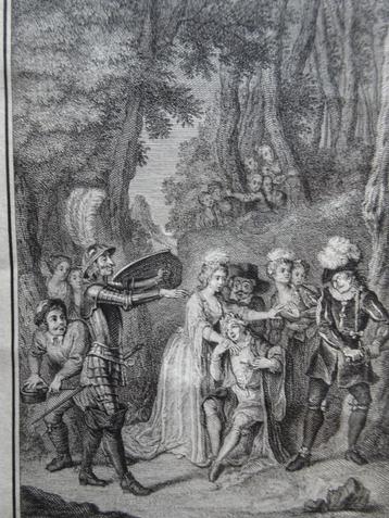 Gravure Don Quichot verdedigt Basilius, J. Folkema, 1740 beschikbaar voor biedingen