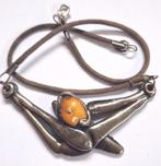 Ketting met barnsteen, Ophalen of Verzenden, Zo goed als nieuw, Zilver, Zilver