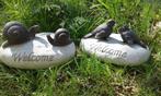 Origineel tuinbeeld Vogels, Slakken op Welcome steen, Ophalen of Verzenden, Nieuw, Kunststof, Dierenbeeld