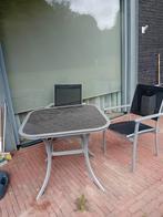 Glazen tafel met 4 stoelen zeer netjes, Ophalen of Verzenden, Zo goed als nieuw, Vierkant, Kunststof