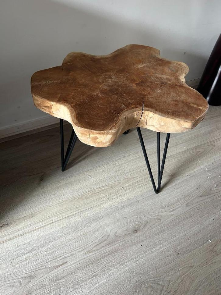 Boomstam tafeltje stoer & natuurlijk, Huis en Inrichting, Tafels | Bijzettafels, Zo goed als nieuw, Rond, 45 tot 60 cm, Minder dan 55 cm