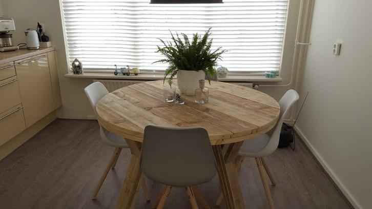 Ronde Tafel van oud steigerhout, Huis en Inrichting, Tafels | Eettafels, Nieuw, Rond, Ophalen