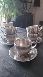 RVS 18/10 Koffie kop en Schotel x5 - MEBER Italië, Gebruikt, Ophalen of Verzenden, Rvs of Chroom, Vaatwasserbestendig