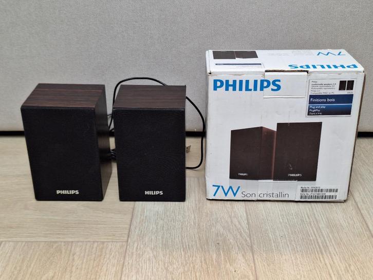 Philips USB Speaker Set 2.0 Hout met Jack-aansluiting, Computers en Software, Pc speakers, Gebruikt, Ophalen of Verzenden