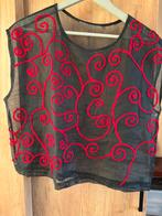 Top en sjaal transparant rood/zwart 🎄, Kleding | Dames, Tops, Maat 42/44 (L), Ophalen of Verzenden, Lange mouw, Gedragen