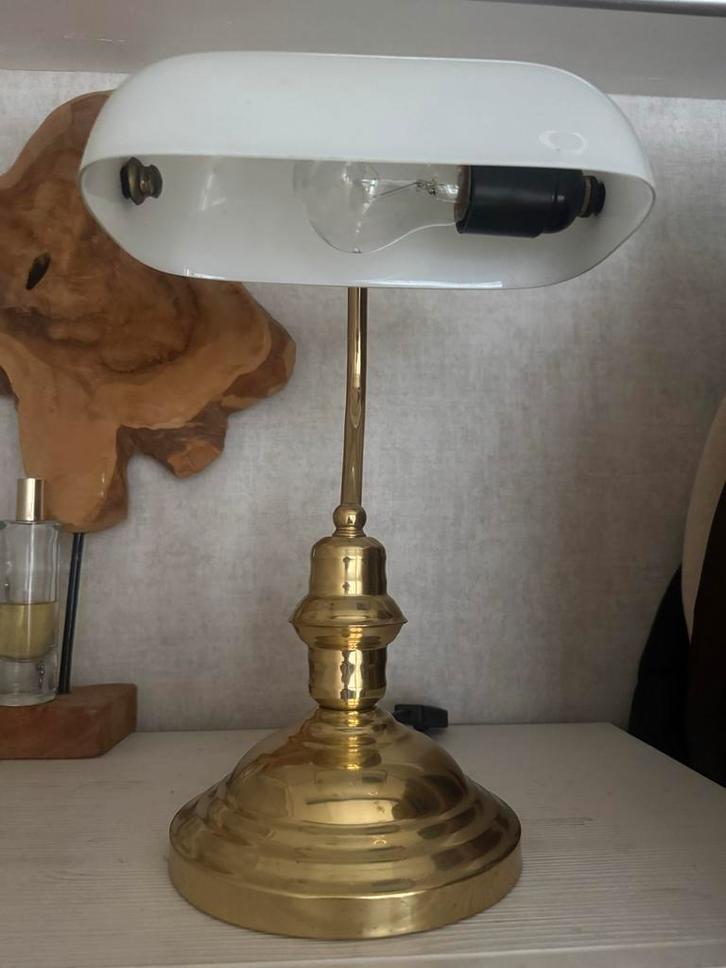 Vintage Bureaulamp met Glazen Kap, Huis en Inrichting, Lampen | Tafellampen, Gebruikt, Glas, Ophalen of Verzenden