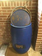 Blauwe kunstof ton 79 cm hoog stalen deksel klemring 40 cm, Ophalen, Gebruikt