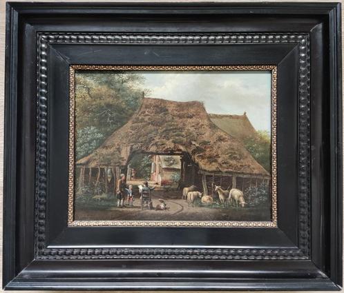 Gerrit Hendrik Gobell (1786-1833) - Boerenhoeve met figuren, Antiek en Kunst, Kunst | Schilderijen | Klassiek, Ophalen of Verzenden