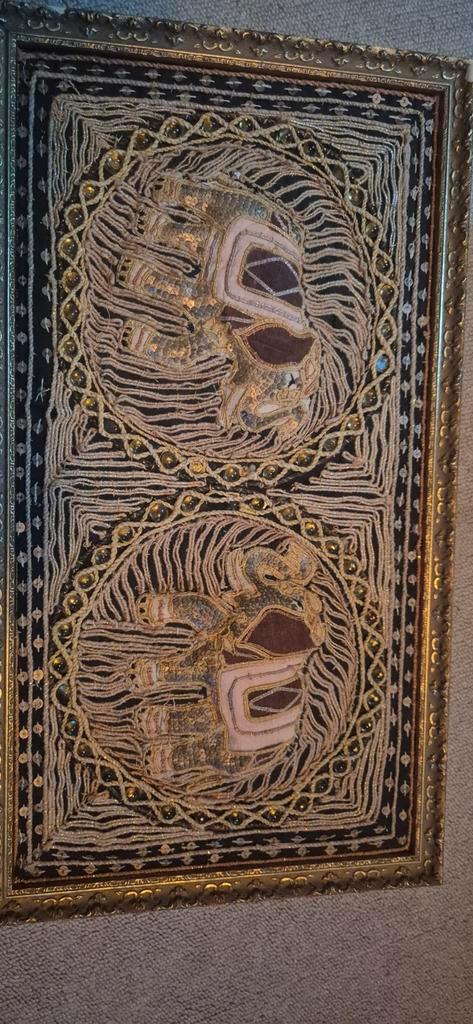Antiek Birmees Kalaga Wandtapijt Olifant, Antiek en Kunst, Antiek | Kleden en Textiel, Ophalen of Verzenden