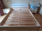 Tweepersoonsbed met nachtkastjes en los meubel met spiegel, Ophalen, Gebruikt, Beige, Tweepersoons
