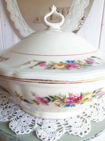 Oude brocante terrine dekschaal Rosenthal bloemetjes  beschikbaar voor biedingen