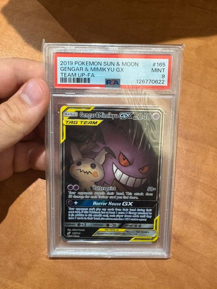 Gengar mimikyu 165 PSA 9, Hobby en Vrije tijd, Verzamelkaartspellen | Pokémon, Ophalen of Verzenden