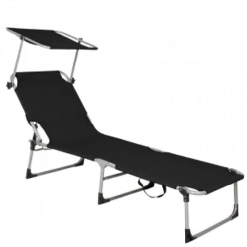 Ligbed | Ligstoel | Zonnebed | Inclusief Luifel | Zwart, Tuin en Terras, Ligbedden, Zo goed als nieuw, Inklapbaar, Ophalen