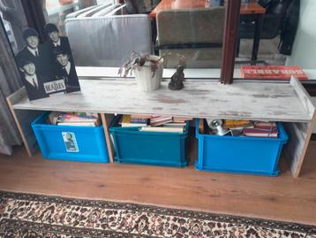 Houten Opbergbank met Opbergbakken 155x35