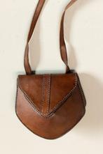 Vintage bruin echt leren tasje crossbody Italy, Ophalen of Verzenden, Gebruikt, Bruin, Schoudertasje
