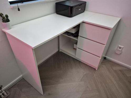 Complete thuiswerkset: hoekbureau + bureaustoel + printer, Huis en Inrichting, Bureaus, Gebruikt, Bureau, Ophalen