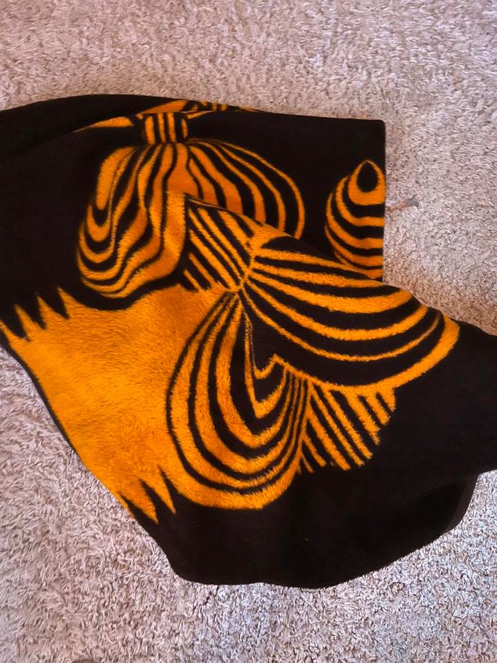 Zachte tweepersoons oranje/bruine vintage dralon deken, Antiek en Kunst, Kunst | Designobjecten, Ophalen of Verzenden
