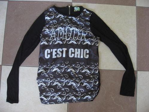 zwarte satijn longsleeve, C est chic, Coolcat, mt 158, Kinderen en Baby's, Kinderkleding | Maat 158, Zo goed als nieuw, Meisje