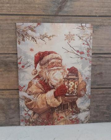 Vintage look kerst-kaart kerstman met lantaarn  beschikbaar voor biedingen