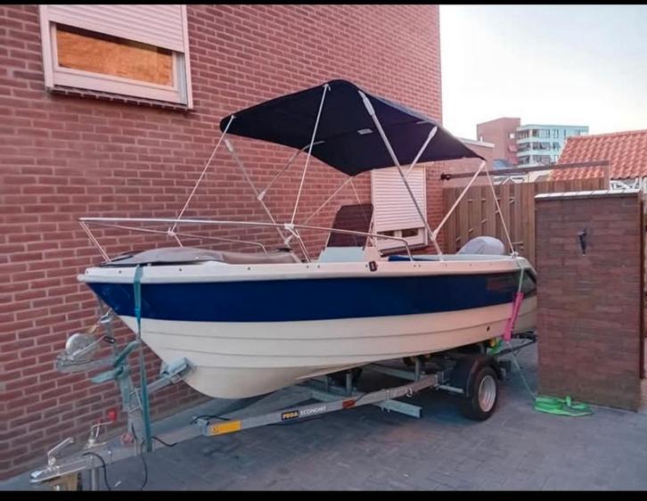 Topcraft 430 Millenium edition + nieuwe Pega trailer, Watersport en Boten, Speedboten, Gebruikt, 3 tot 6 meter, Benzine, Minder dan 70 pk