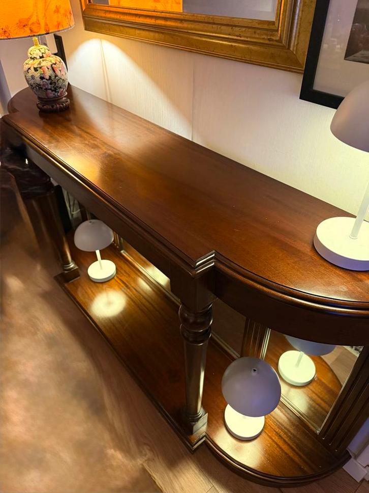 Mahoniehouten Sidetable met Spiegelwand, Huis en Inrichting, Tafelonderdelen, Zo goed als nieuw, Tafelblad, 150 tot 200 cm, Minder dan 50 cm