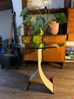 Robuuste mid-century design glazen bijzettafel – uniek, Minder dan 55 cm, Rond, Ophalen, 45 tot 60 cm