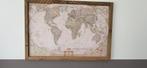 Ingelijste wereldkaart landkaart antieke weergave linnen, Ophalen of Verzenden, Zo goed als nieuw