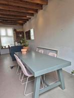 Grote houten eettafel 220 x 90 groen grijs a poten tafel, Huis en Inrichting, Tafels | Eettafels, Ophalen, 200 cm of meer, 50 tot 100 cm