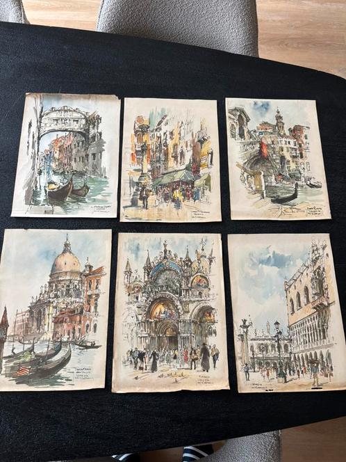 Zes Jan Korthals colour Prints Venetië italy vintage retro, Antiek en Kunst, Kunst | Tekeningen en Foto's, Ophalen of Verzenden